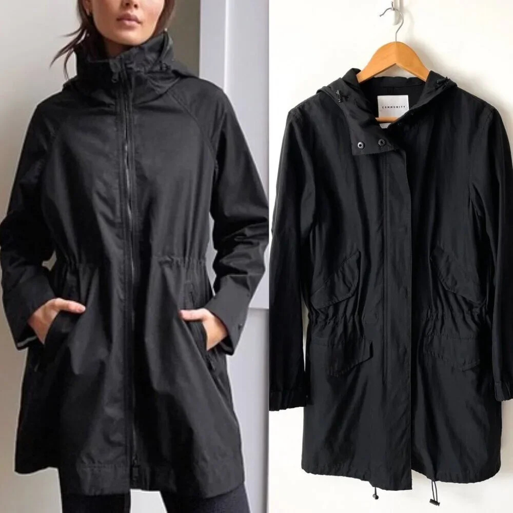Aritzia Community Anorak Long Hooded Jacket Coat Black Size Small